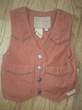 Powder River Outfitters Vest Boys XS Child Vintage Western Canvas Snap 4/5